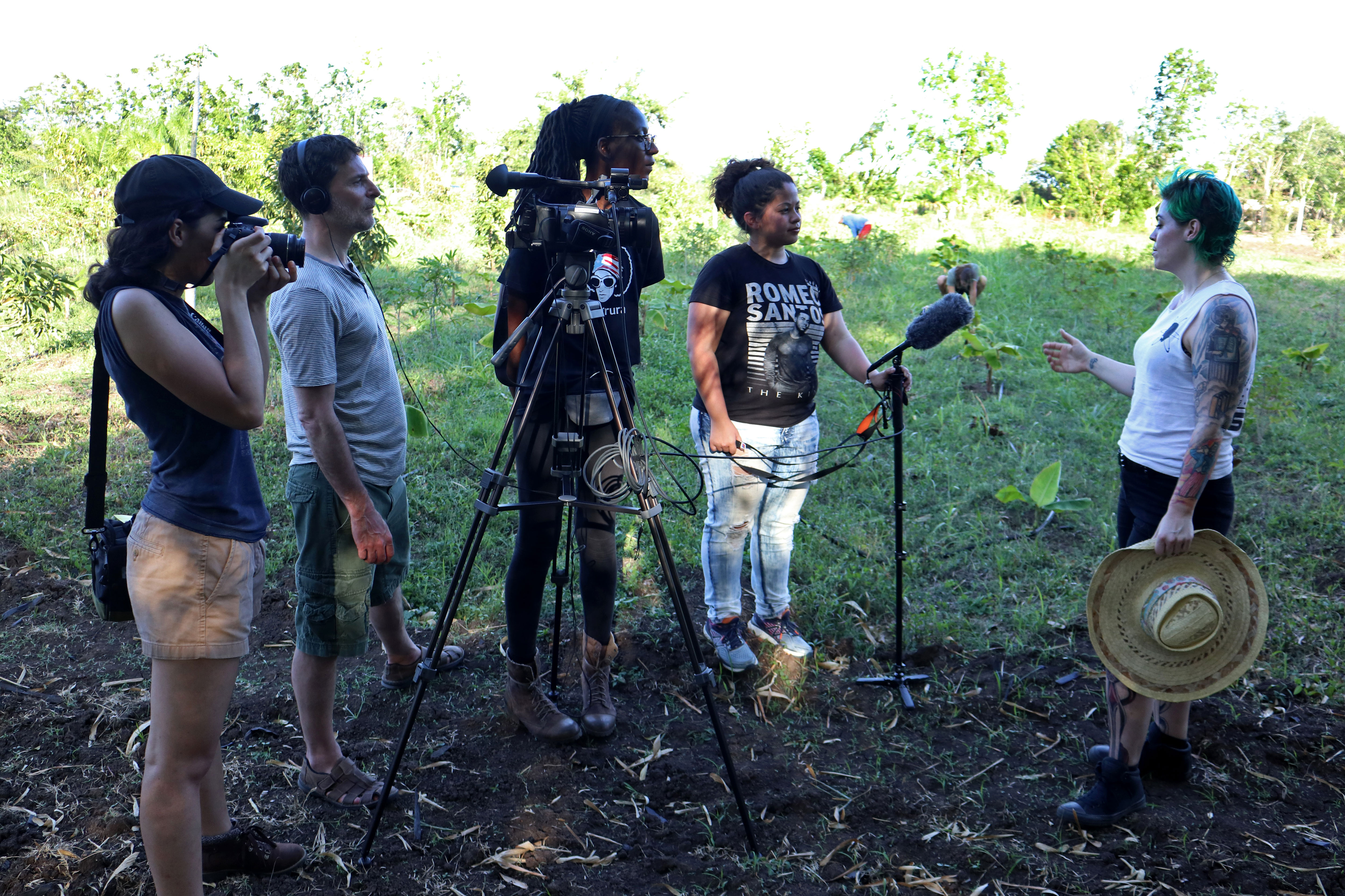 Student film crew in Puerto Rico interviewing female