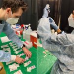 Photo collage of nurses preparing vaccines