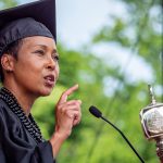 undergraduate candidate speaking at lectern