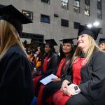 Graduating students from the BSN program at Montclair State University during the pinning ceremony at Rockefeller Plaza.