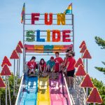 First year students at the top of the Fun Slide ride