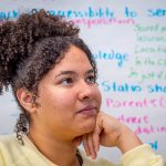 Student listens in classroom.