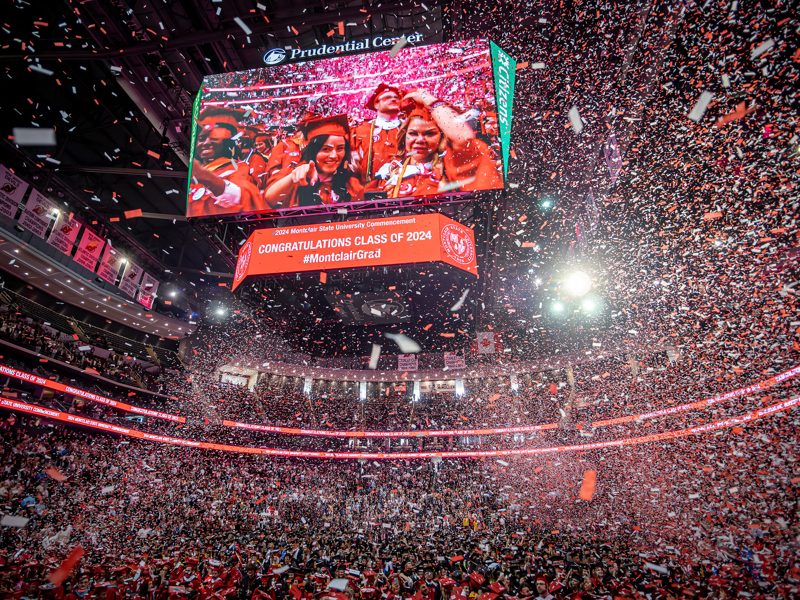 a burst of confetti falling in Prudential Center