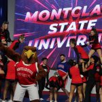 Vanessa Fingerlin in Rocky costume with Montclair’s Cheer Team.