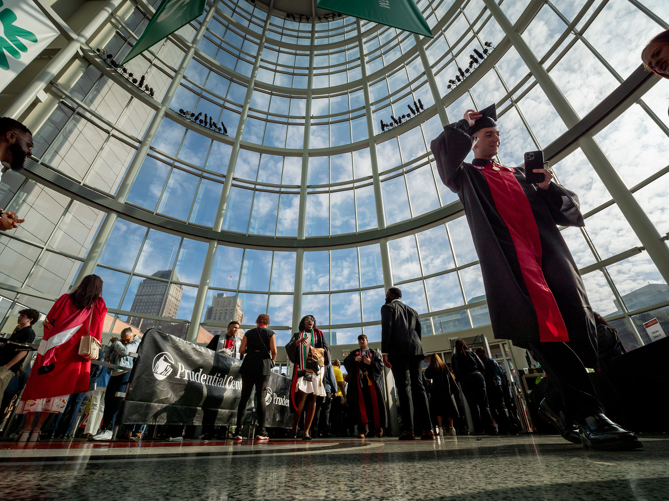 graduates in the atrium at Prudential Center