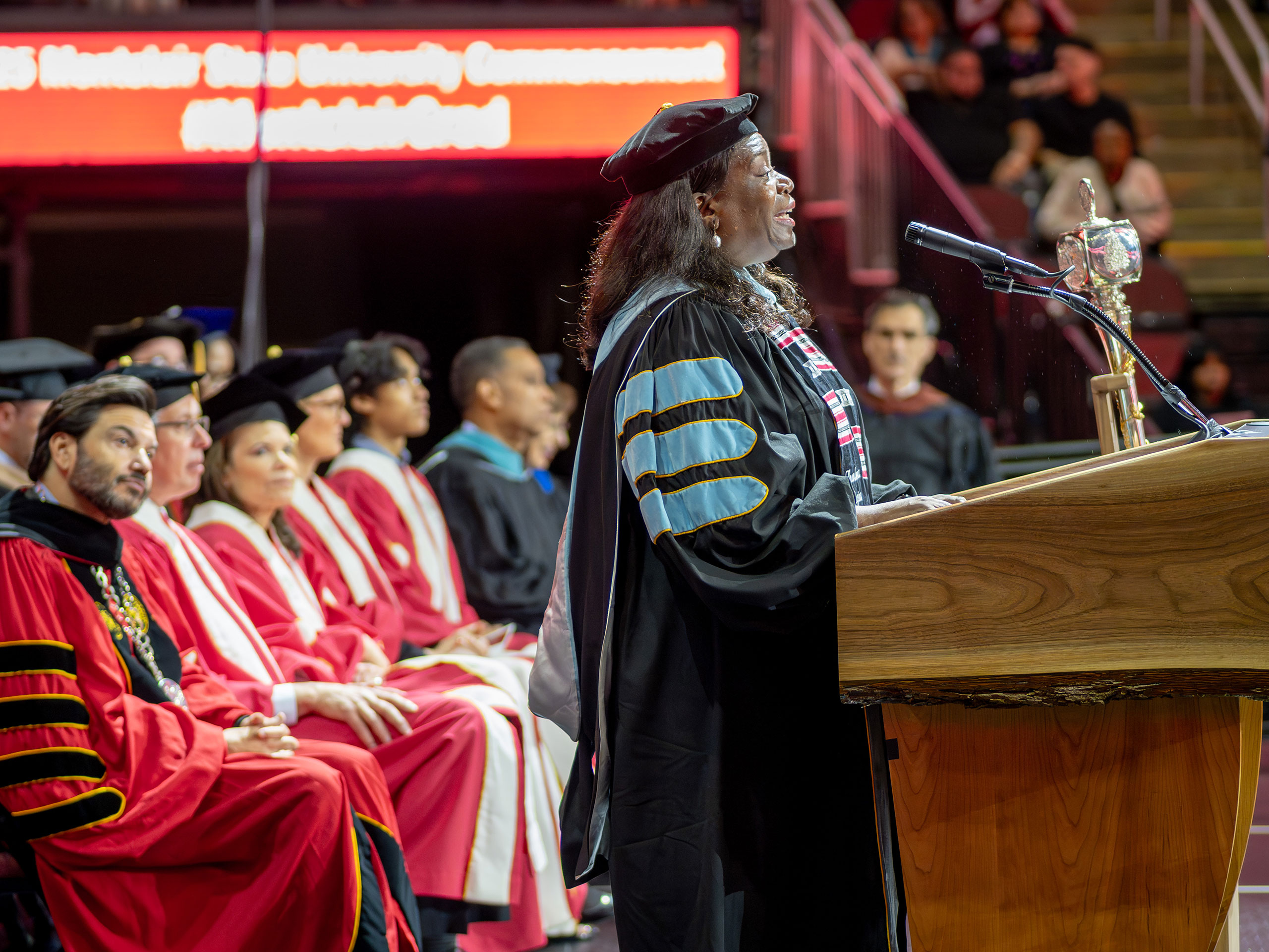Dean Theodorea Berry of Bloomfield College addresses the class of 2025