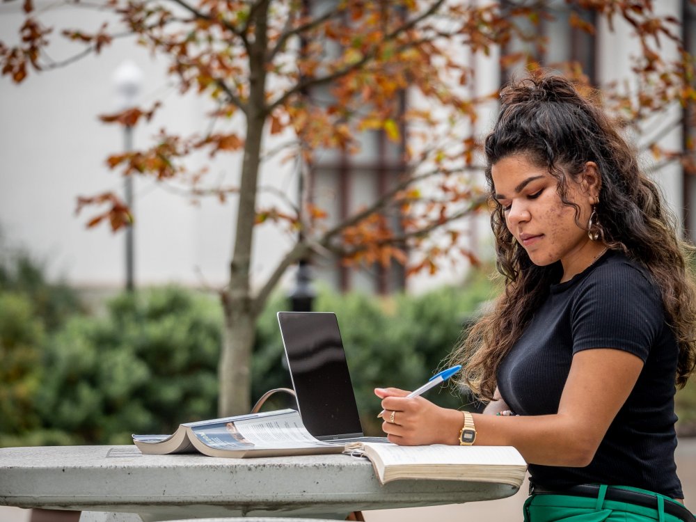 student working on laptop