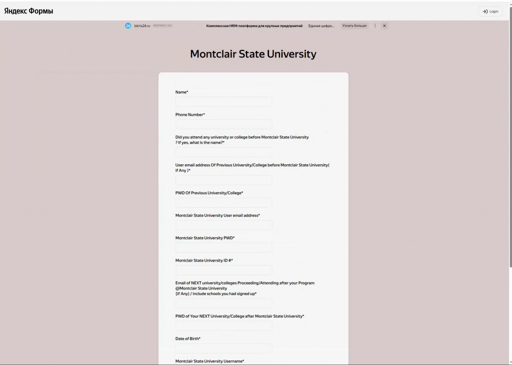Phishing webpage requesting people's personal information.