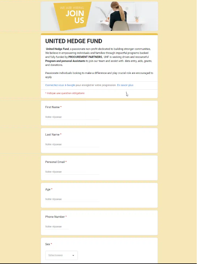 Google form being used to lure users into providing information.