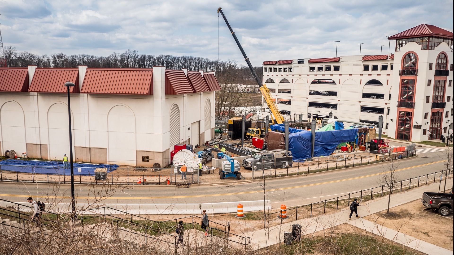 Construction site for addition of two natural gas engine generators to supplement the campus energy plant.