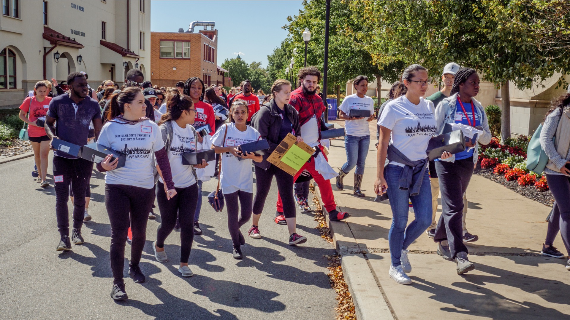 Students participating in a campus-wide 9-11 day of service.