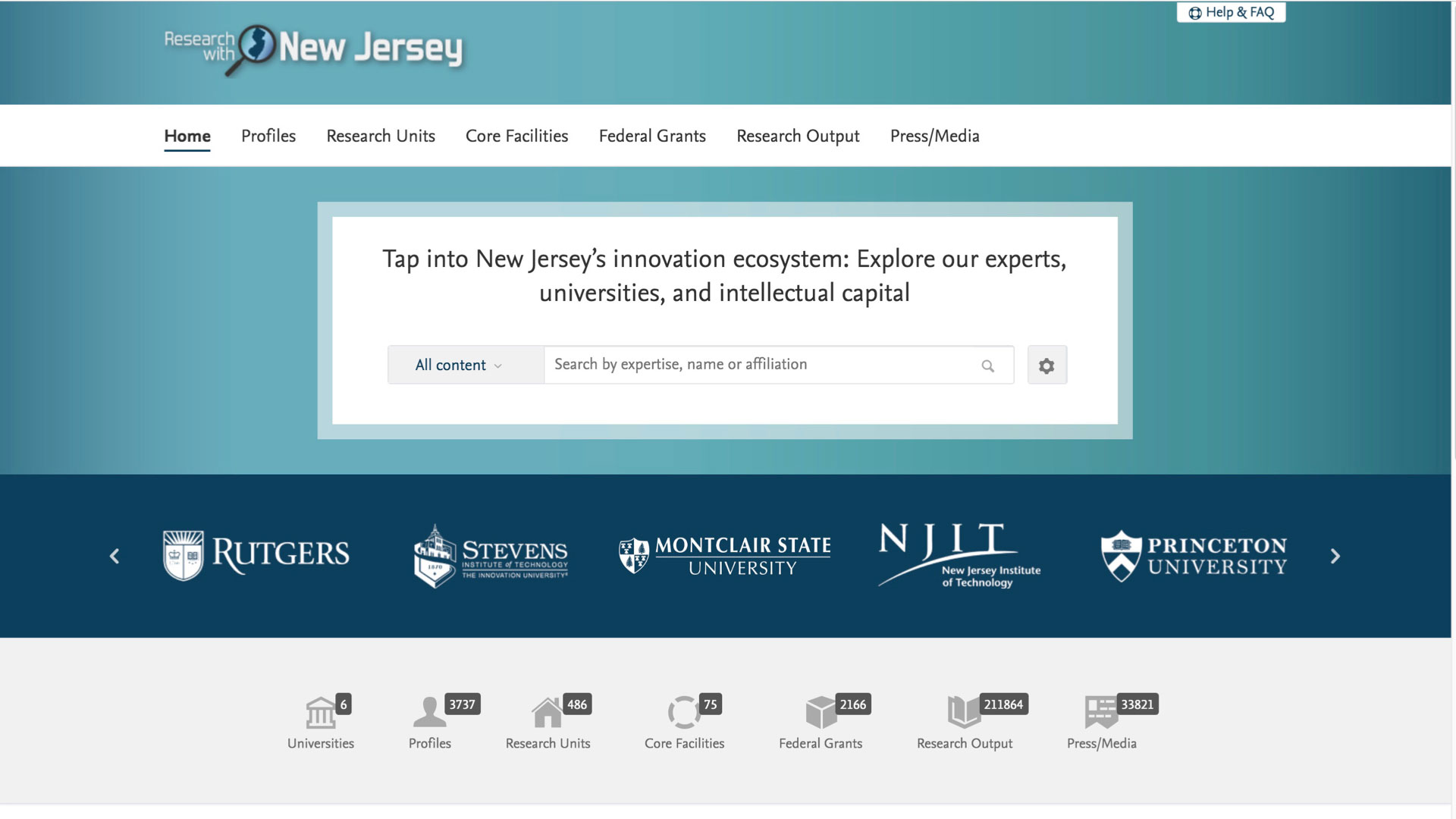 Screenshot of Research with New Jersey website