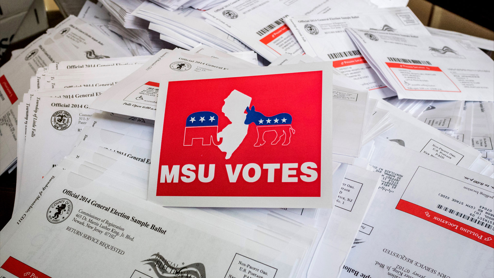 MSU Votes sticker on top of sample ballots
