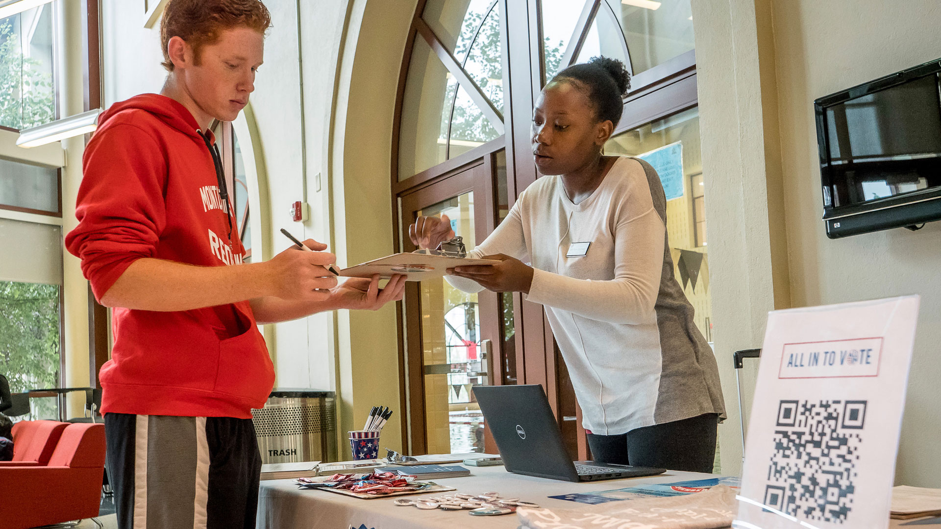 Students running voter registration table