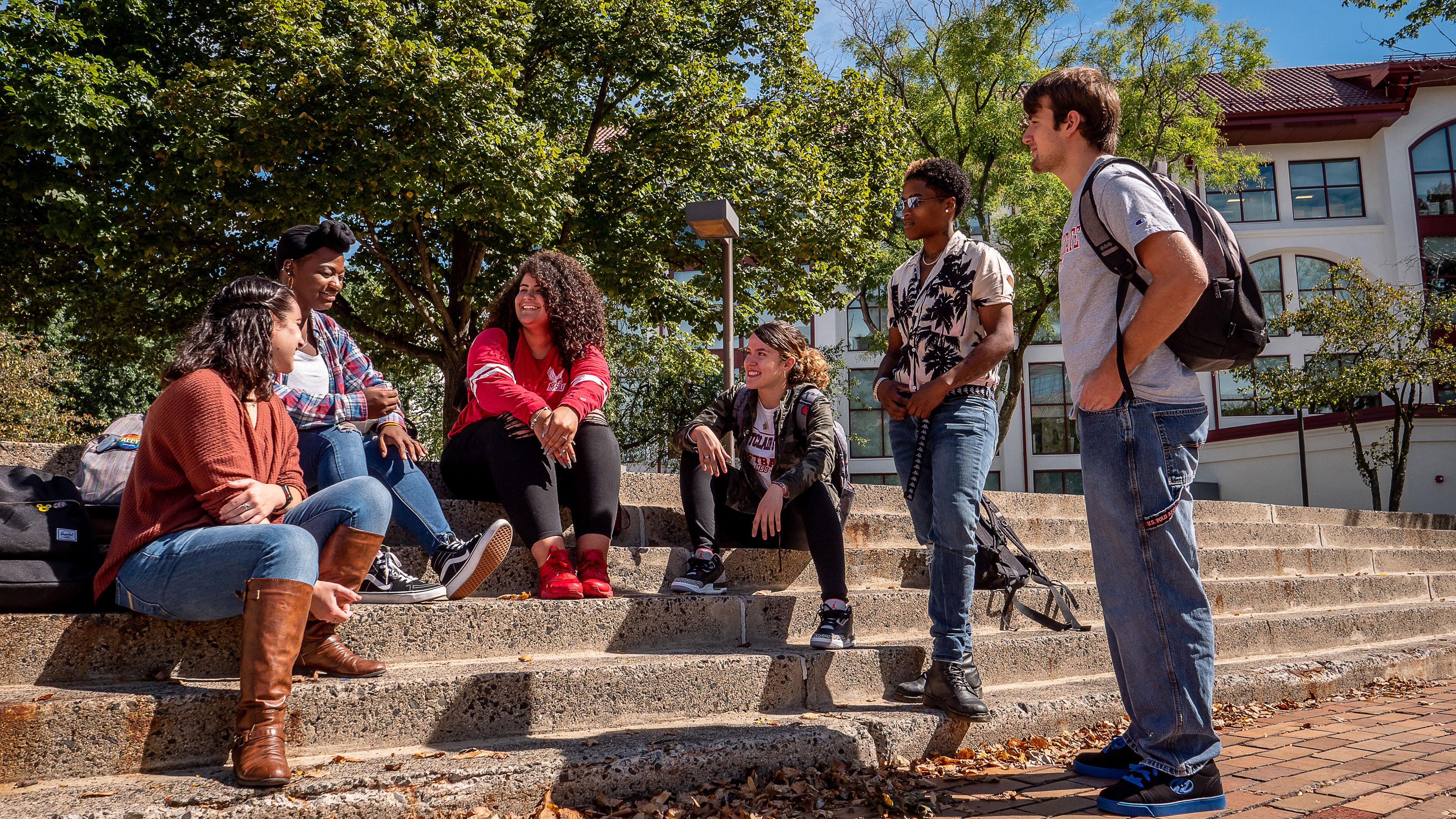 Students on quad behind Center for Computing and Information Science