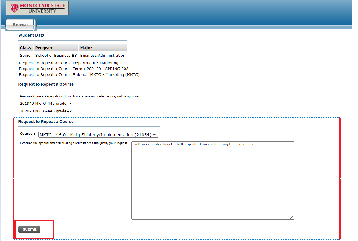 Request To Repeat A Course – Red Hawk Central - Montclair State University