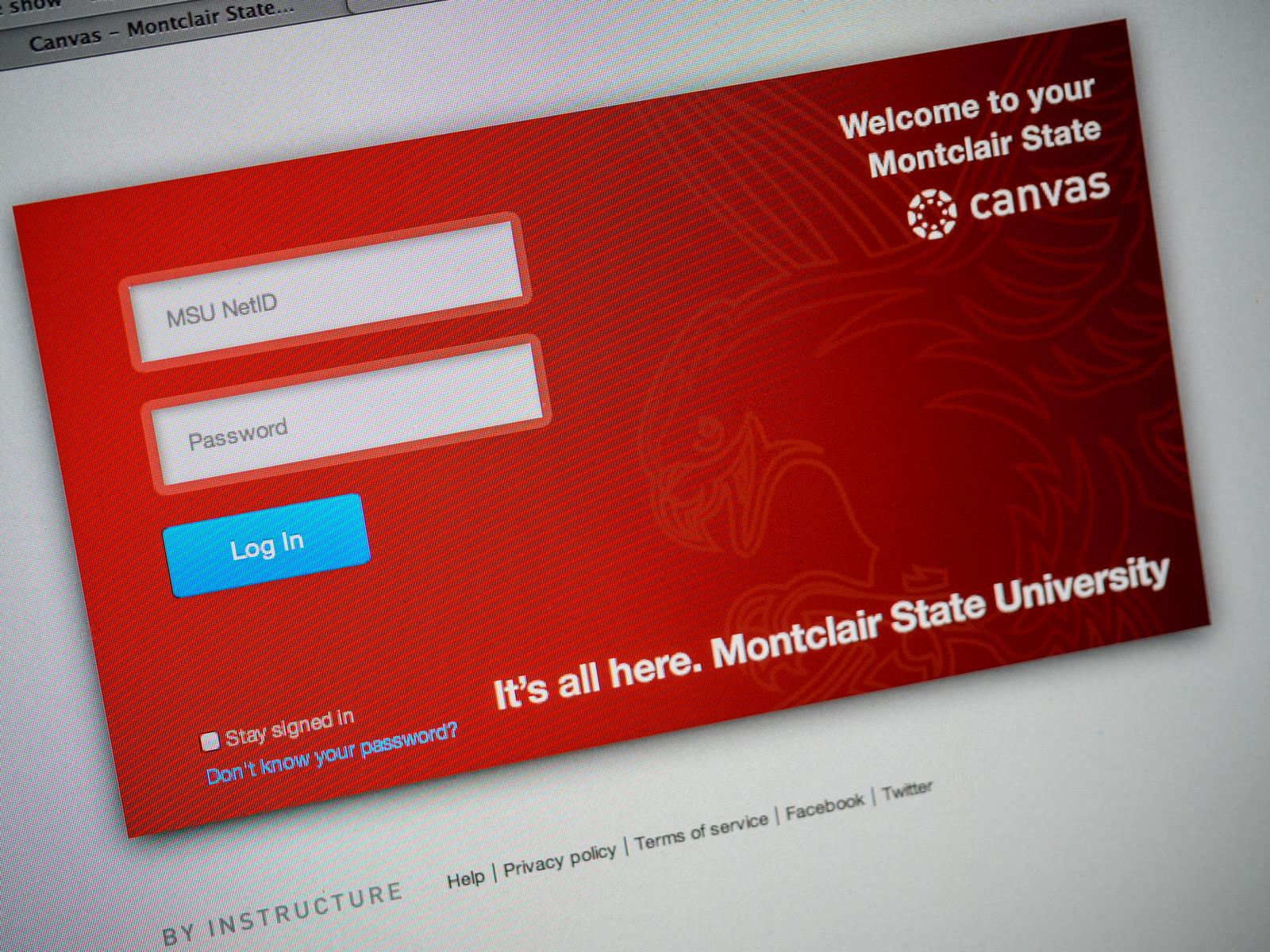 Canvas login screen.