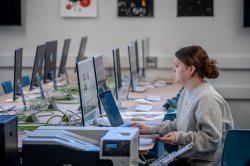 Student in the design computer lab