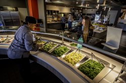 A salad bar offers healthy dining options.