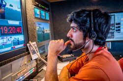 A student produces a soccer game broadcast at Montclair State University