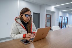 Student working on laptop