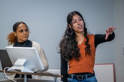 student presenting in class