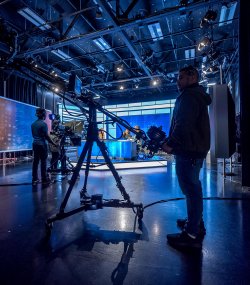 student operating jib during broadcast