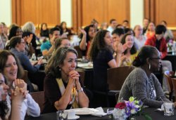 Alumni at luncehon event in the conference center