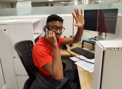 Daquon Whitaker makes calls to donors.