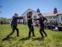 Students doing martial arts