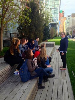 Image of a faculty member lecturing on the High Line.