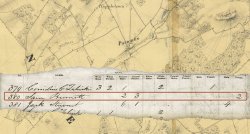 a collage of historic documents. a torn section of an old record is inlaid within a historic map of Paramus NJ