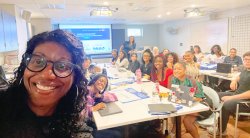 Michele Salerno visited Dr. Michelle Burton's class