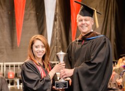  Dean’s Scholar Award recipient student Rebecca Zunigia and College of the Arts Dean Daniel Gurskis at the College of the Arts 2015 Convocation.