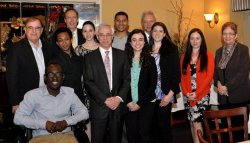 Seven of the 11 College of the Arts' students who received Cento Amici scholarships this year attended the organization's 27th Annual Spring Scholarship Recipient Dinner April 13. They are pictured with Cento Amici member Col. Jack Jacobs (middle, front row); College of the Arts' Assistant Dean Linda Davidson (right, middle row); Assoc. Television and Digital Media Prof. Marc Rosenweig (left, middle row); and, in the back row, MSU Development Officer David Graham (left); and Cento Amici President Robert Zito (right).