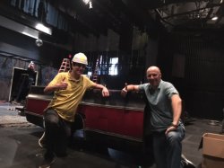 (L to Right) Student Dan Mackle and Director Matt Williams give a thumbs up after loading in a real Chevy K-10 flatbed for the Carrie set.