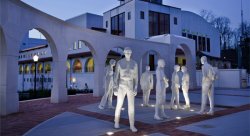 George Segal's "Street Crossing" (1992). Seven bronze figures with white patina, 72 x 144 in., Montclair State University Permanent Collection, Gift of the George and Helen Segal Foundation.
