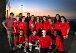 Students and faculty from the School of Communication and Media traveled to Puerto Rico pose for a group photo in Old San Juan.