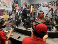 Rocky on the mic at the radio station