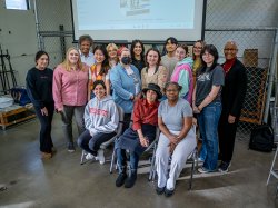 Gabriel Koren, surrounded by Montclair State University art education students and faculty.