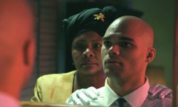 Tony Award winner Tonya Pinkins, left, as Shakita, is pictured with Montclair State University alum Ethan Edward Metz as Jacob Freeman in ‘The Freemans' Oath,.'