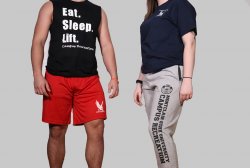 two models in campus recreation gear