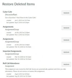 Screenshot depicting the restore button for individual items