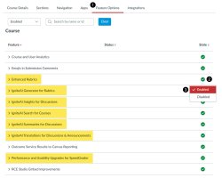 Canvas Feature Options tab with IgniteAI tools highlighted and enabled.