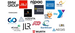 Graphic of multiple logos of companies attending campus career fair.