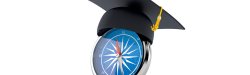 Graphic of a compass with a graduation hat
