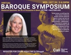 Baroque Ensemble Event Photo with Headshot of Ellen Hargis
