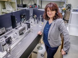 Prof. Martin in her optics lab.