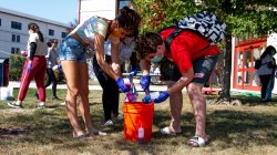 Students participating in our Tie-Dye event