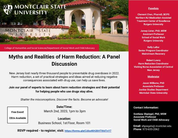 Myths and Realities of Harm Reduction: A Panel Discussion - University  Calendar - Montclair State University